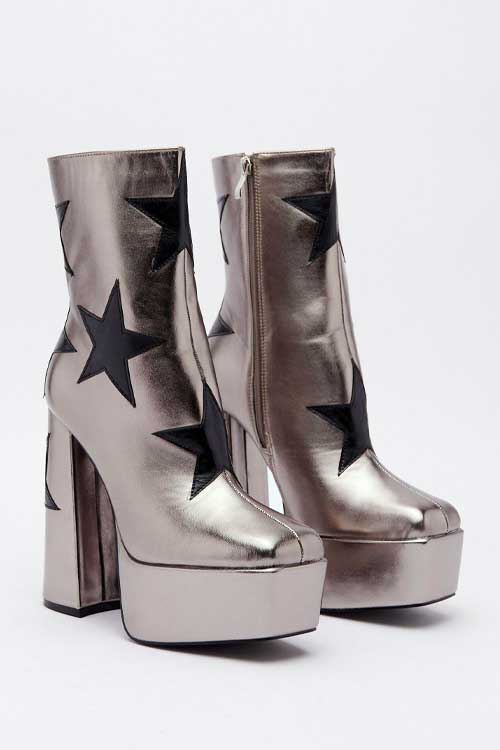 Nasty Gal Faux Leather Star Platform Ankle Boots