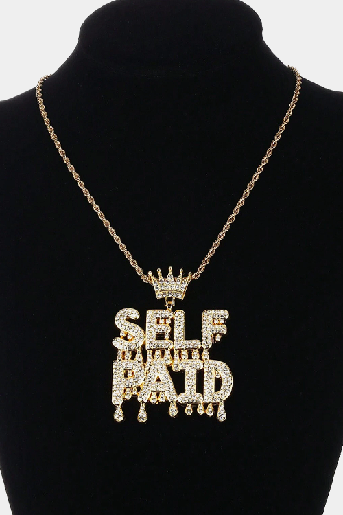 Personalized Drop Shape Alphabet Pendant With Rhinestone Detailing And Lettering (Selfpaid) Hanging From 1pc Chain. Simple And Stylish Unisex Necklace