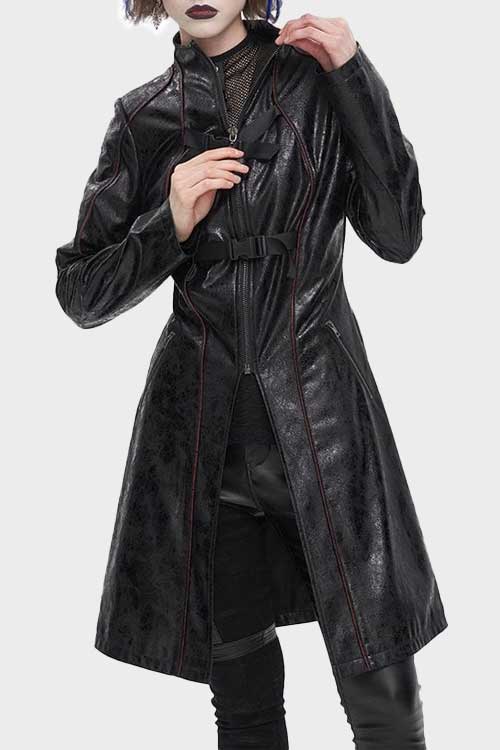 Punk Lace-up Patent Faux Leather Coat