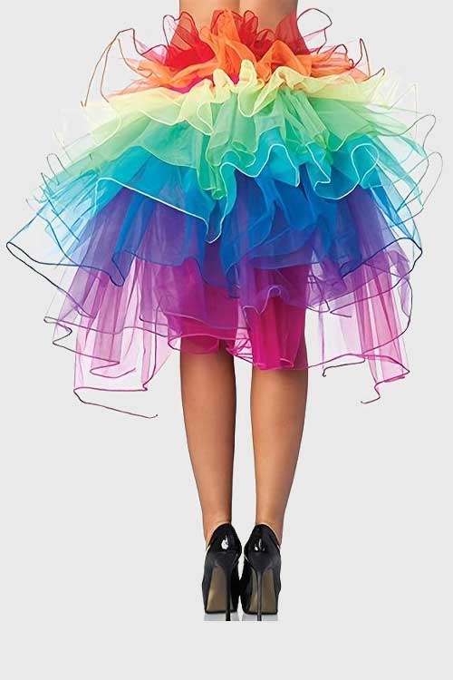 Rainbow Tutu Skirt for Women - 8 Layers of Organza Fabric for Halloween, Pride, Clubwear, Recitals, Stage Performances, Birthdays, Theme Parties, Carnivals, Makeup Dance Parties 