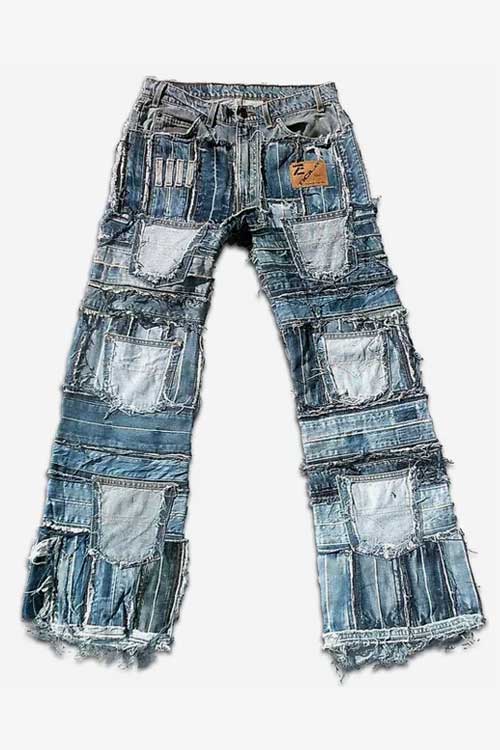 Rebelsmarket Y2K Grunge Punk Hardcore Unique Handmade Denim Patch Jeans