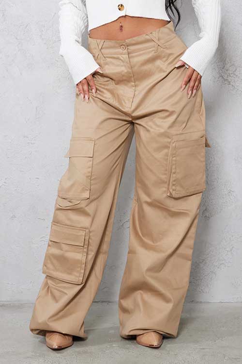 Shape Stone Cargo Wide Leg Pocket Detail Pants