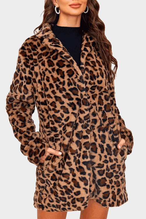Stylish Mid-Length Leopard Print Coat - Women's Casual Open Front, Long Sleeve Outerwear, Perfect for All Seasons & Easy Care