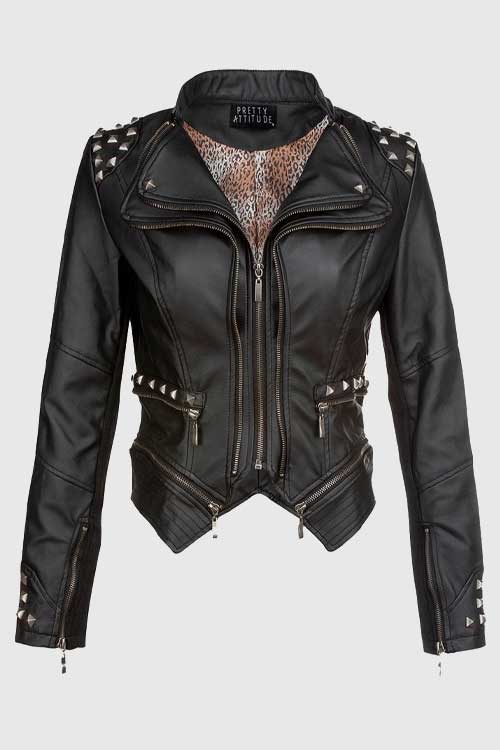 Vegan Leather Punk Studded Moto Jacket
