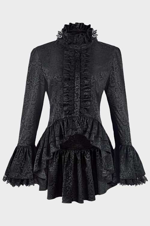 Victorian Blouse Women Gothic Shirt Vintage Lotus Ruffle Long Sleeve Tops