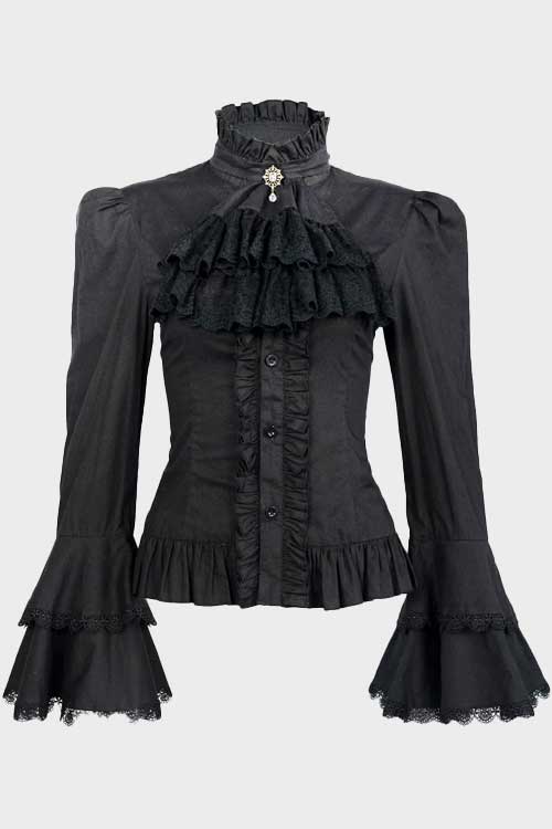 Victorian Blouse Womens Gothic Lolita Shirt Vintage Long Sleeve Lotus Ruffle Tops