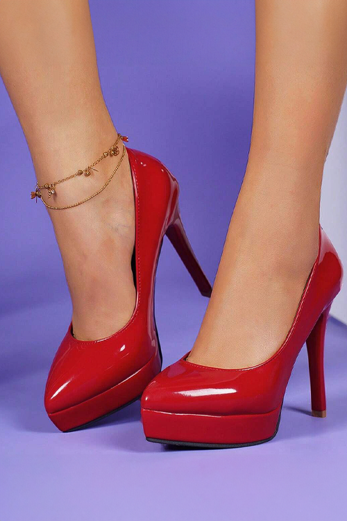 Women's Fashion Pointed Toe Stiletto Heels With Waterproof Platform, Red 