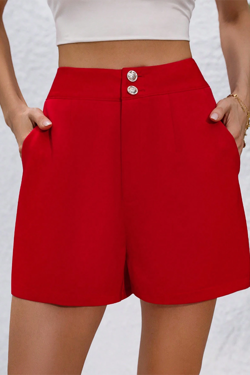 Women's Solid Color Shorts With Slanted Pockets