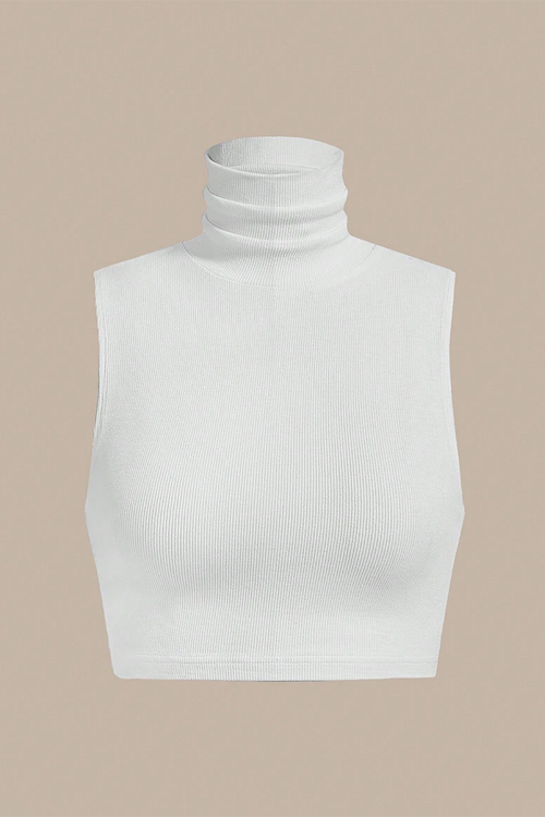 Women's Stand Collar Cropped Sleeveless Top