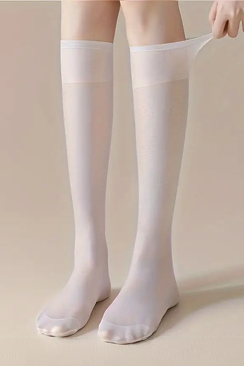 4 Pairs Solid Mesh Calf Socks, Semi Sheer Thin Knee High Socks, Women's Stockings & Hosiery