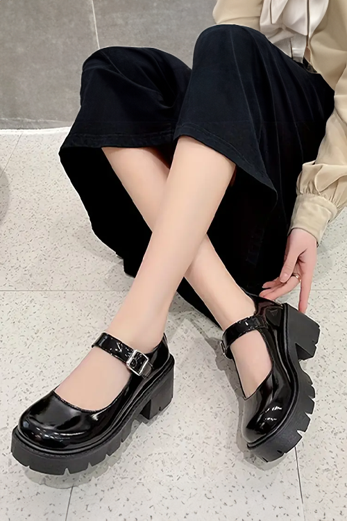 Women's Chunky Heel Mary Jane Shoes, Comfortable Round Toe Buckle Strap Shoes, Women's Solid Color Shoes
