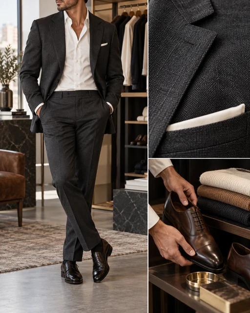 AI-generated menswear styling collage; illustrative, not Kolo Kevin or their client work.