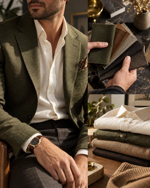 AI-generated menswear styling collage; illustrative, not Anders Senderovitz or their client work.