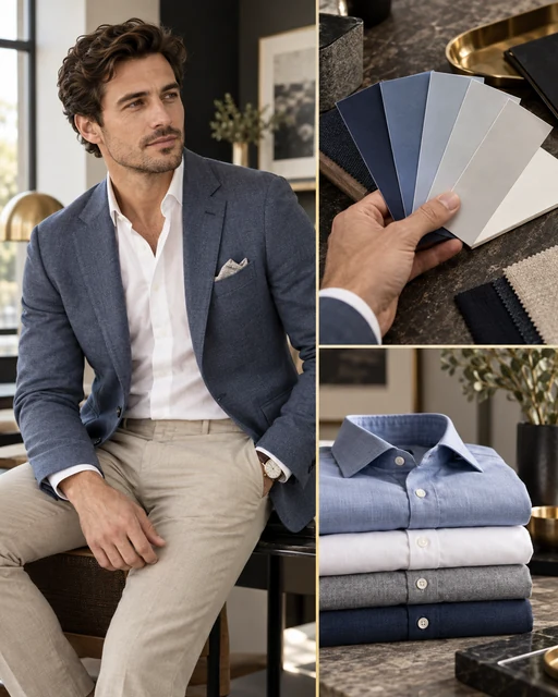 AI-generated menswear styling collage; illustrative, not Marie Jánská or their client work.