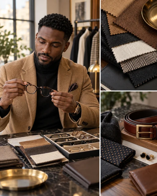 AI-generated menswear styling collage; illustrative, not Judit Szitás or their client work.