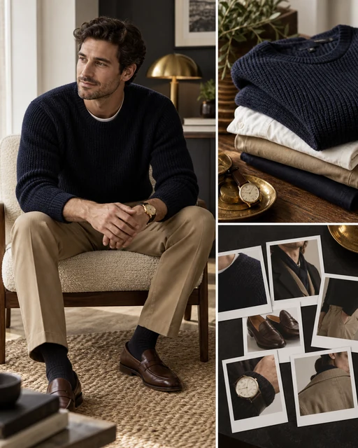 AI-generated menswear styling collage; illustrative, not Ana Matutinović Jurčević or their client work.
