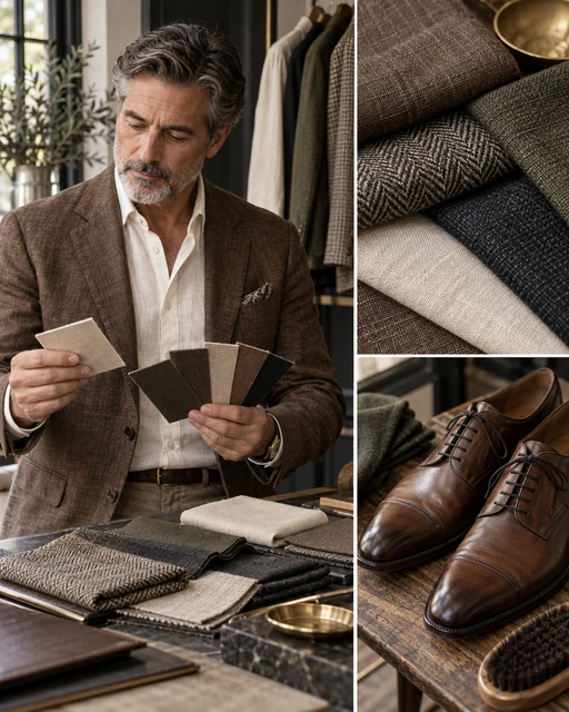 AI-generated menswear styling collage; illustrative, not Monika Zammit or their client work.