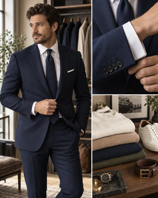 AI-generated menswear styling collage; illustrative, not Alexander Belov or their client work.