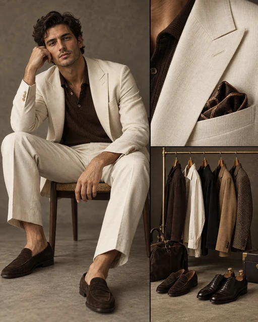 AI-generated menswear styling collage; illustrative, not Christophe Arnould or their client work.