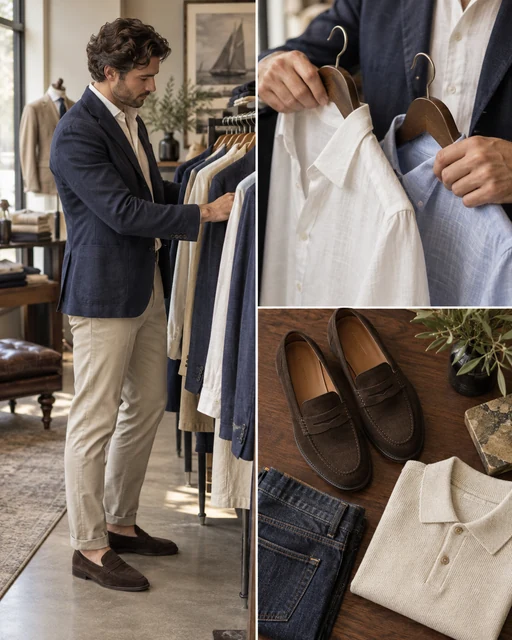 AI-generated menswear styling collage; illustrative, not Ariane Aflalo or their client work.