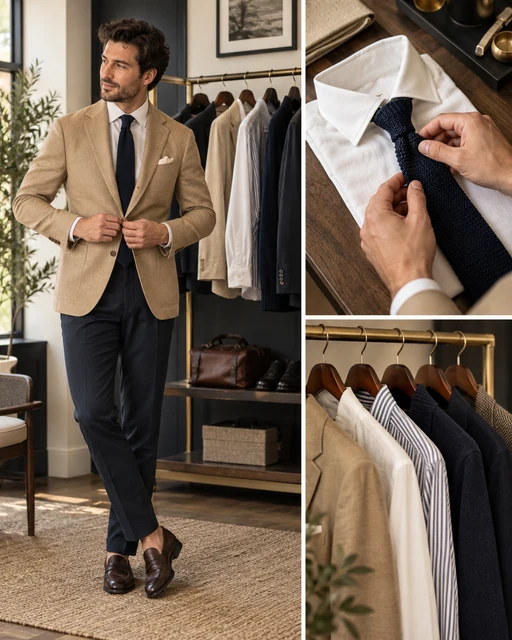 AI-generated menswear styling collage; illustrative, not Jimmy Brown or their client work.