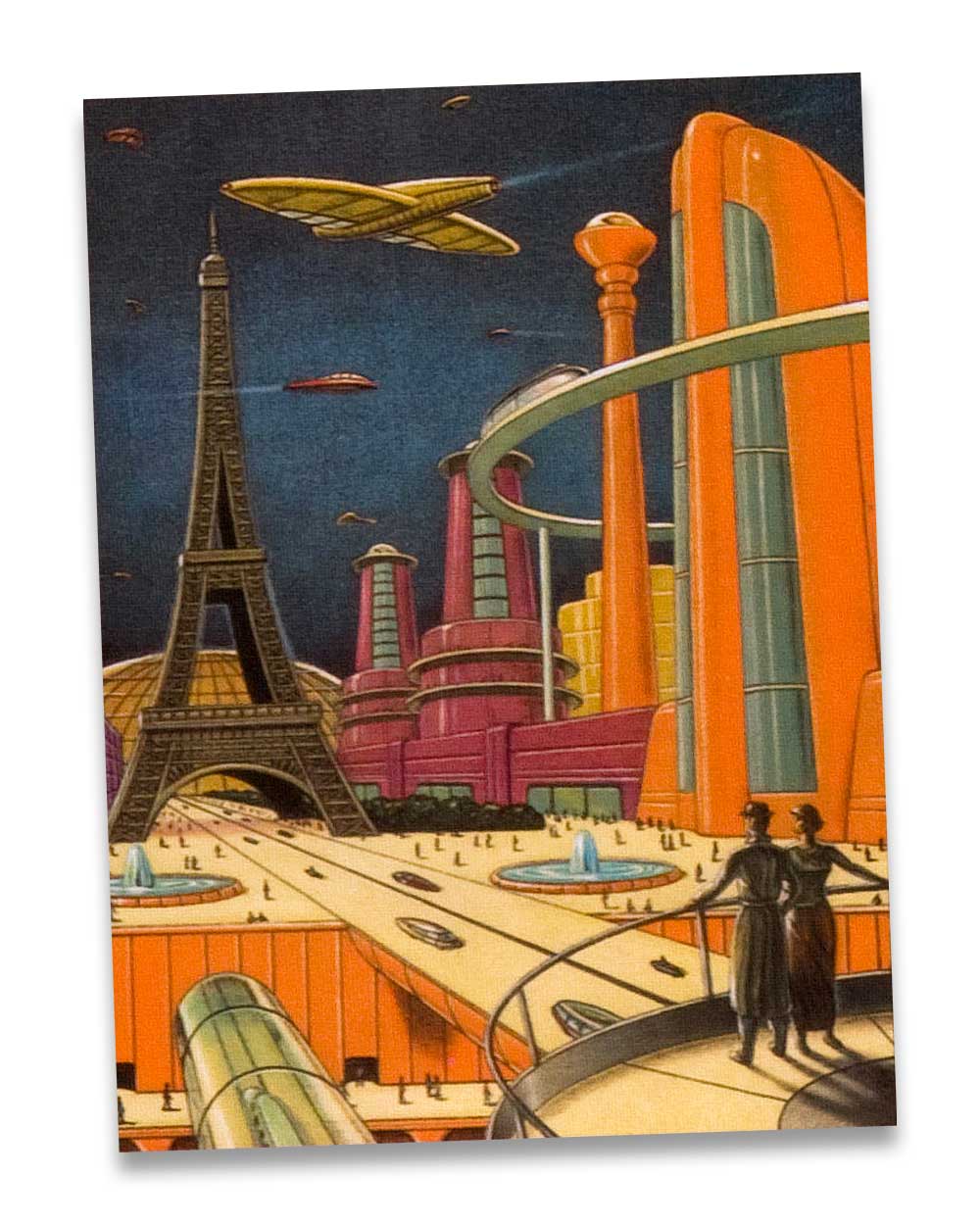 Atompunk retro futurism aesthetic: Paris in 20th Century