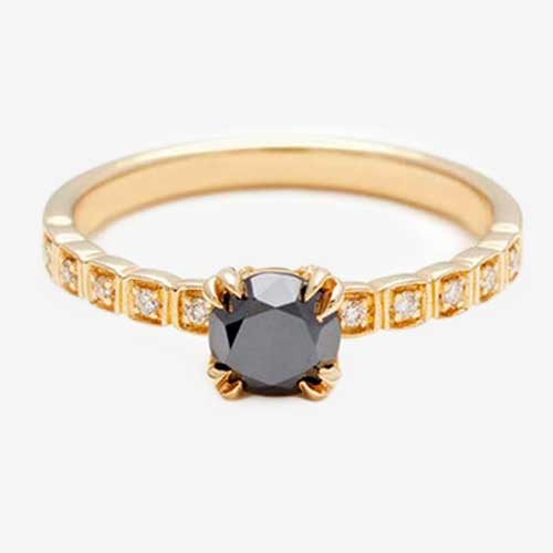 Wheat 14k Gold Simple Black Diamond Engagement Ring