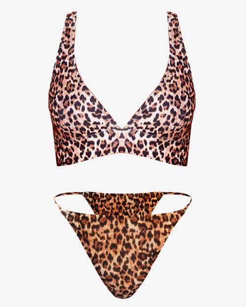 PRETTYLITTLETHING Leopard Contrast Mini Thong Bikini Set