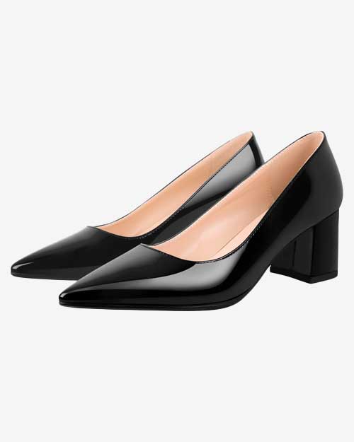 Pointed Toe Black Leather Stiletto Pumps
