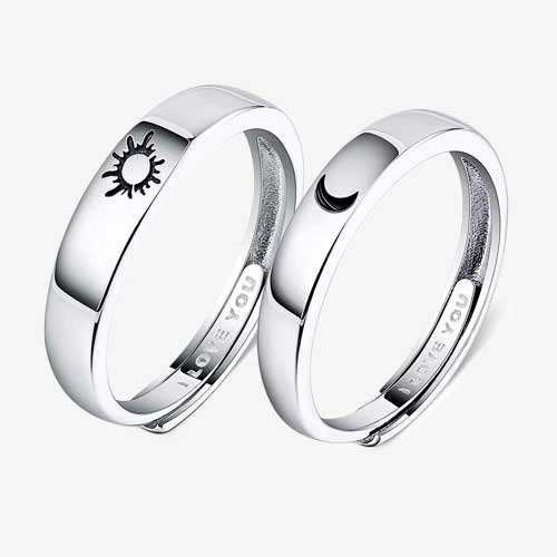 Beydodo Silver Adjustable Sun & Moon Matching Rings
