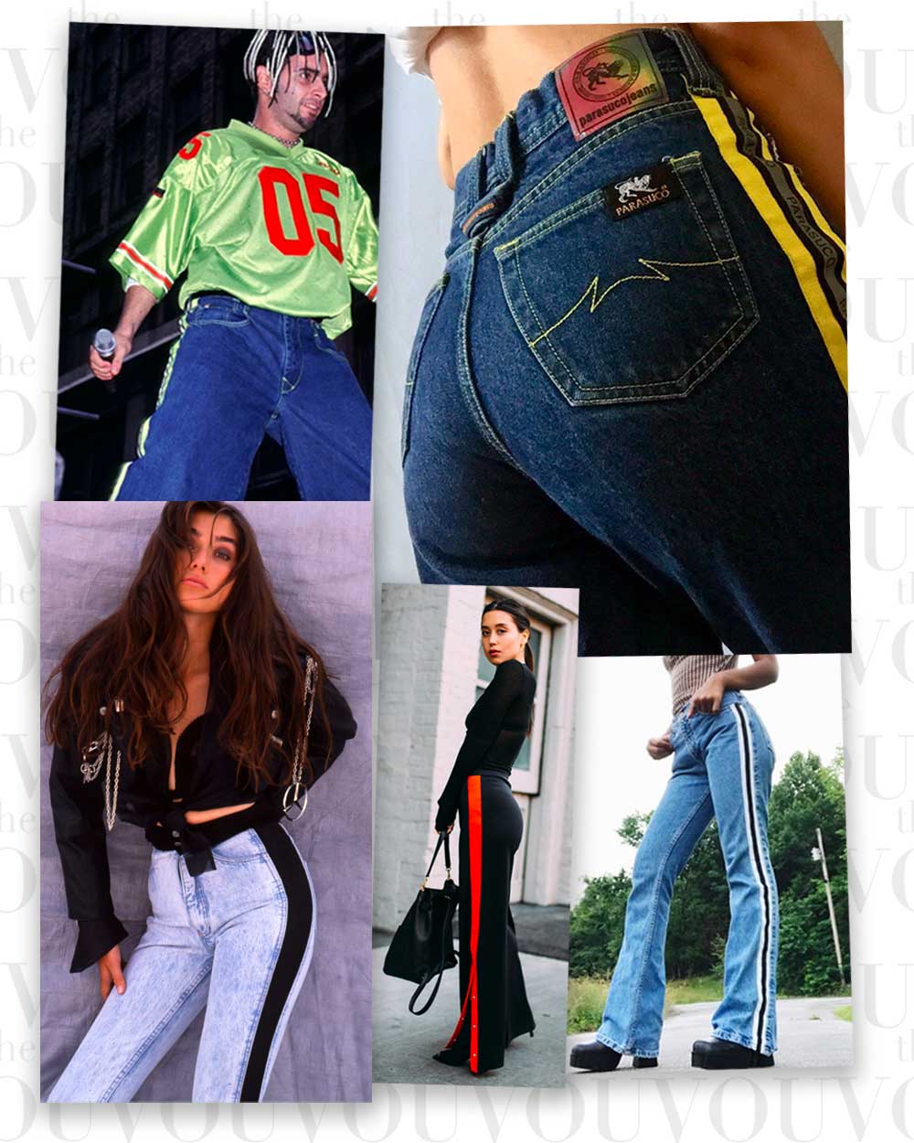 Side Stripe Pants & Jeans 90s fashion - 1990s stripe jeans, nineties side stripe jeans, 90 fashion decade