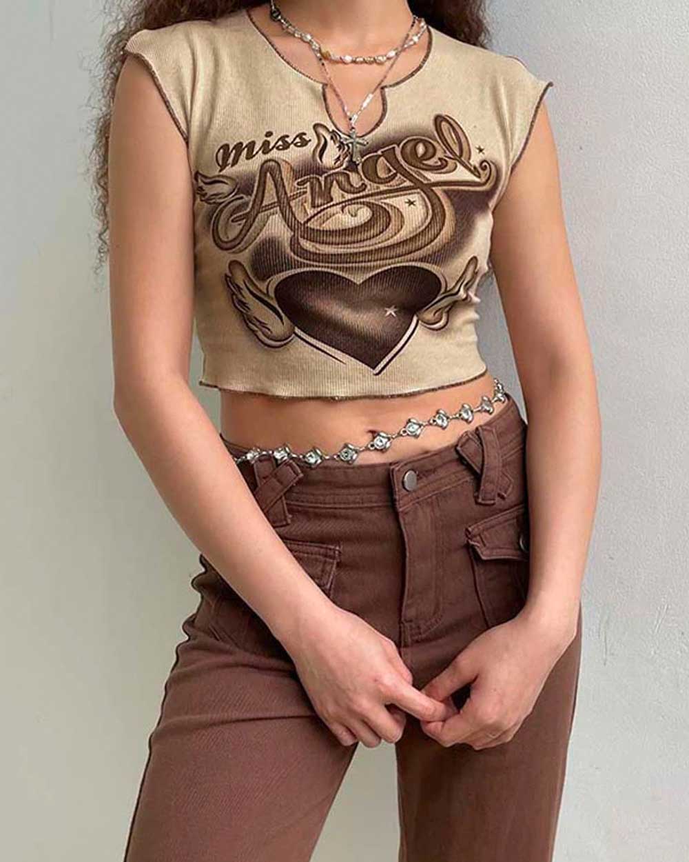 Cropped Top With Chain Belt Emo Outfits