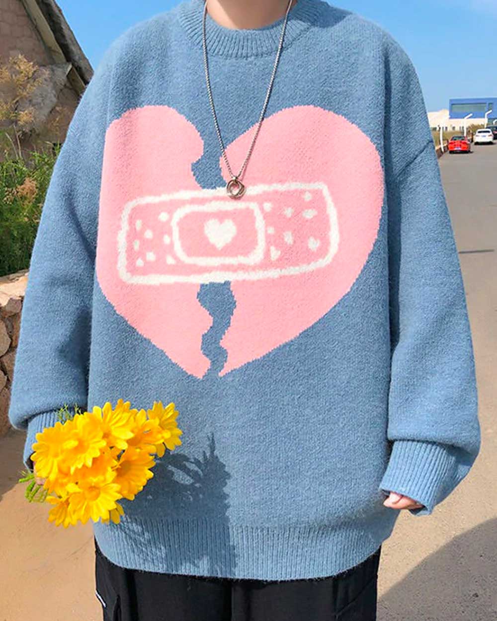 Oversized Sweater With Ring Necklace Emo Outfits