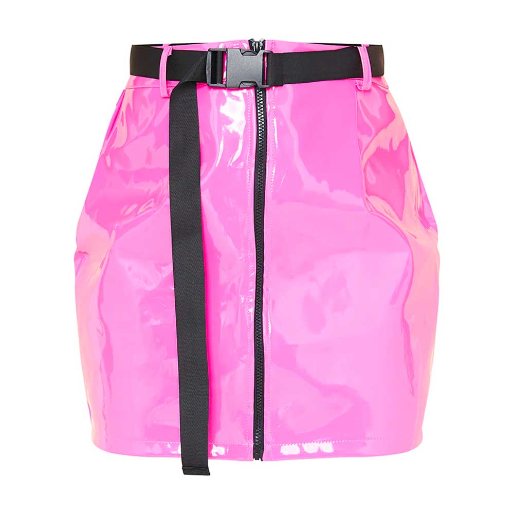 Neon Pink Vinyl Mini Skirt