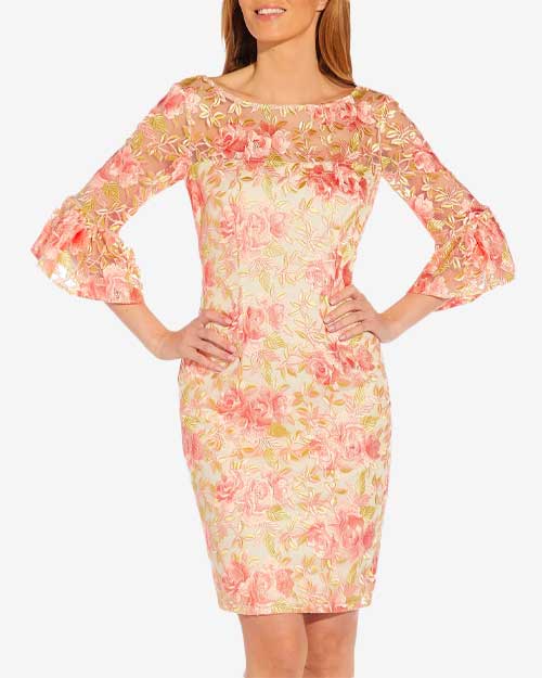 Floral Embroidered Short Sheath Cocktail Dress