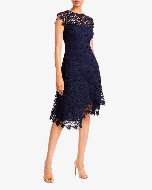 Eliza J Asymmetric Lace Midi Cocktail Dress