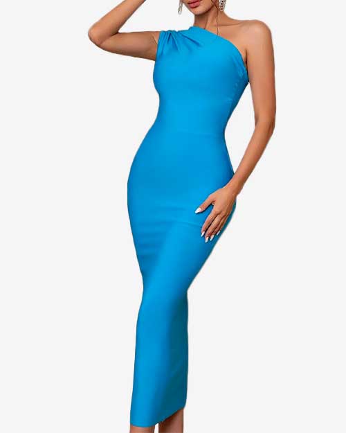 ADYCE One Shoulder Long Cocktail Dress