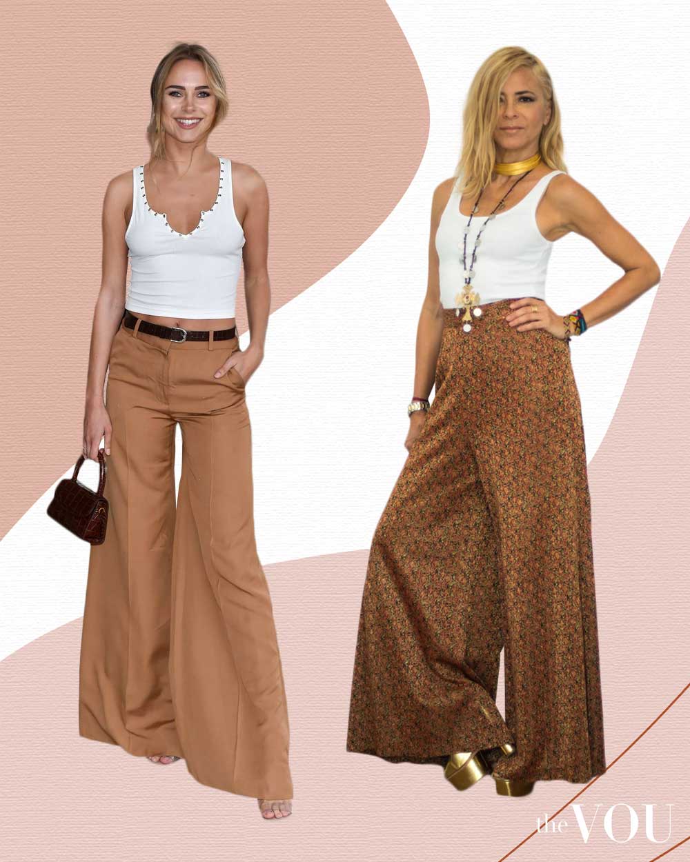 Brown Wide Leg Pants With White Tanks Minimalist Style Outfits