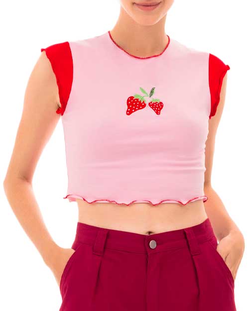 Strawberry Embroidery Baby Tee Top