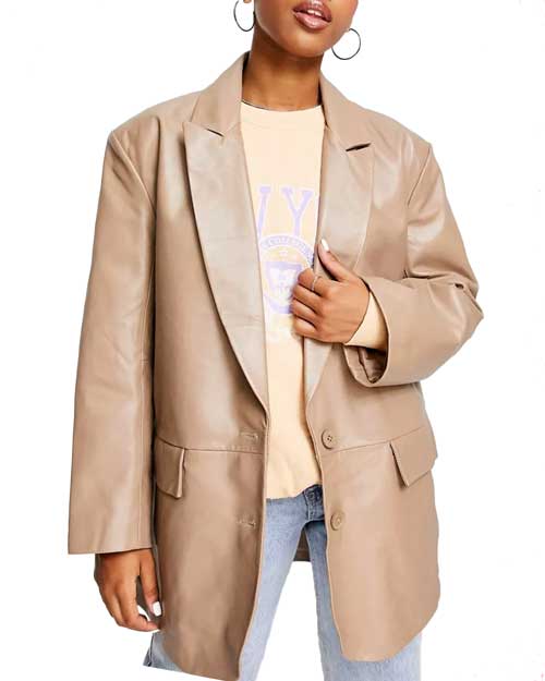 ASOS Design Leather Grandad Oversized Blazer Jacket