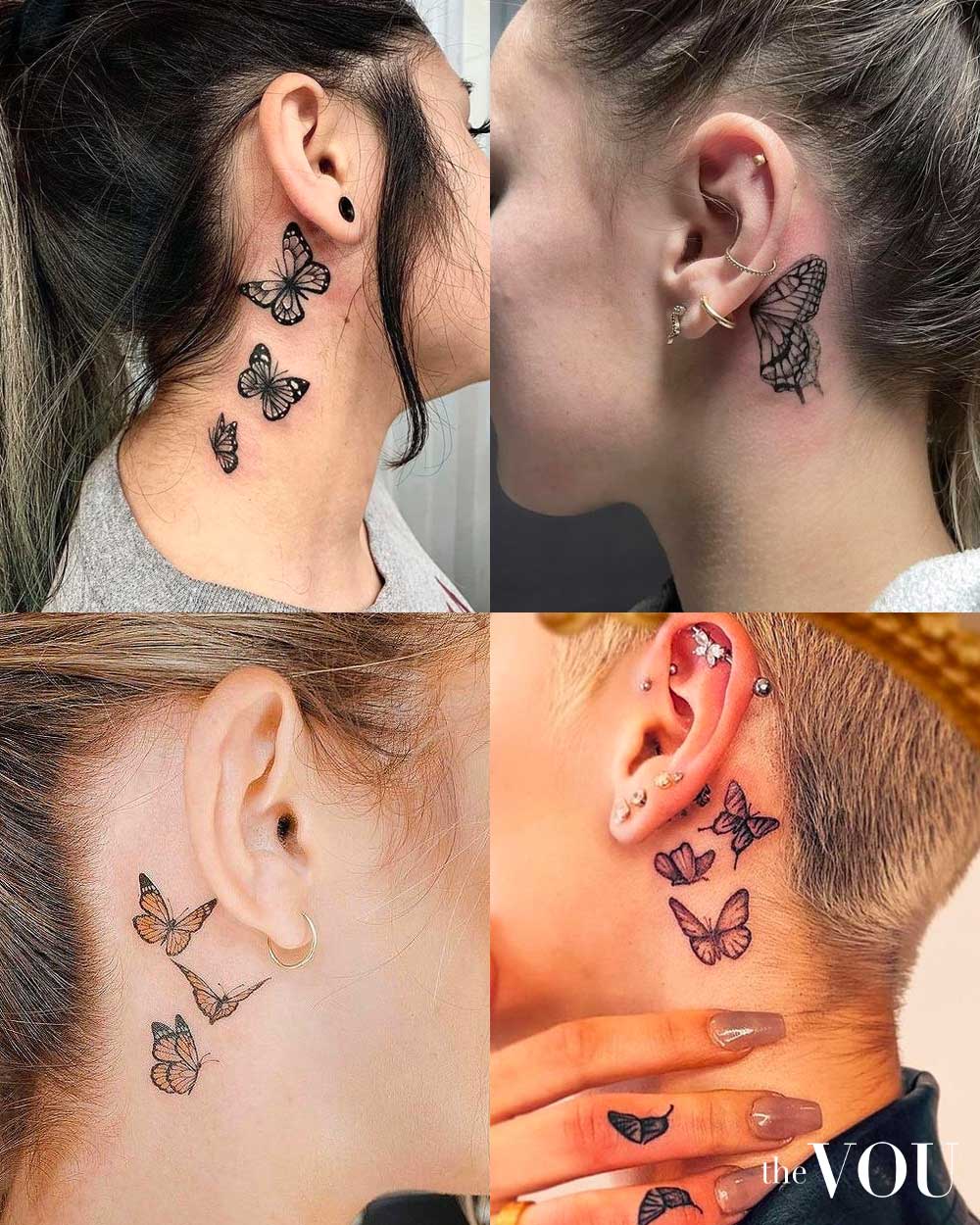 Fine line butterfly tattoo behind the ear