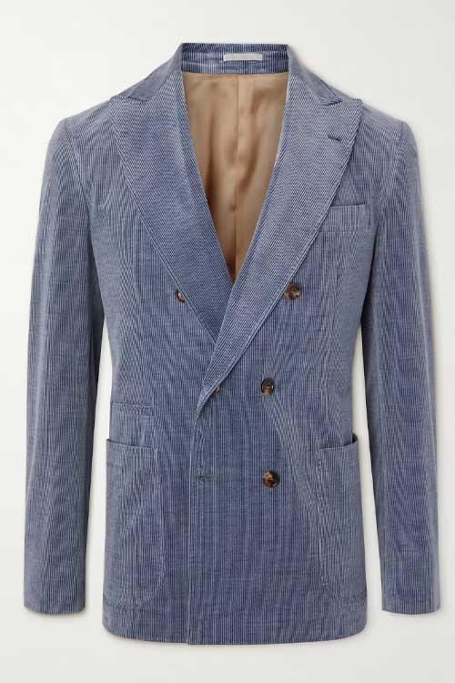 Double-Breasted Cotton-Blend Corduroy Suit Jacket
