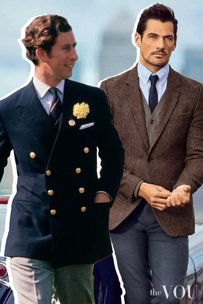 Correct way of wearing blazer style for gentlemen David Gandy and King Charles III