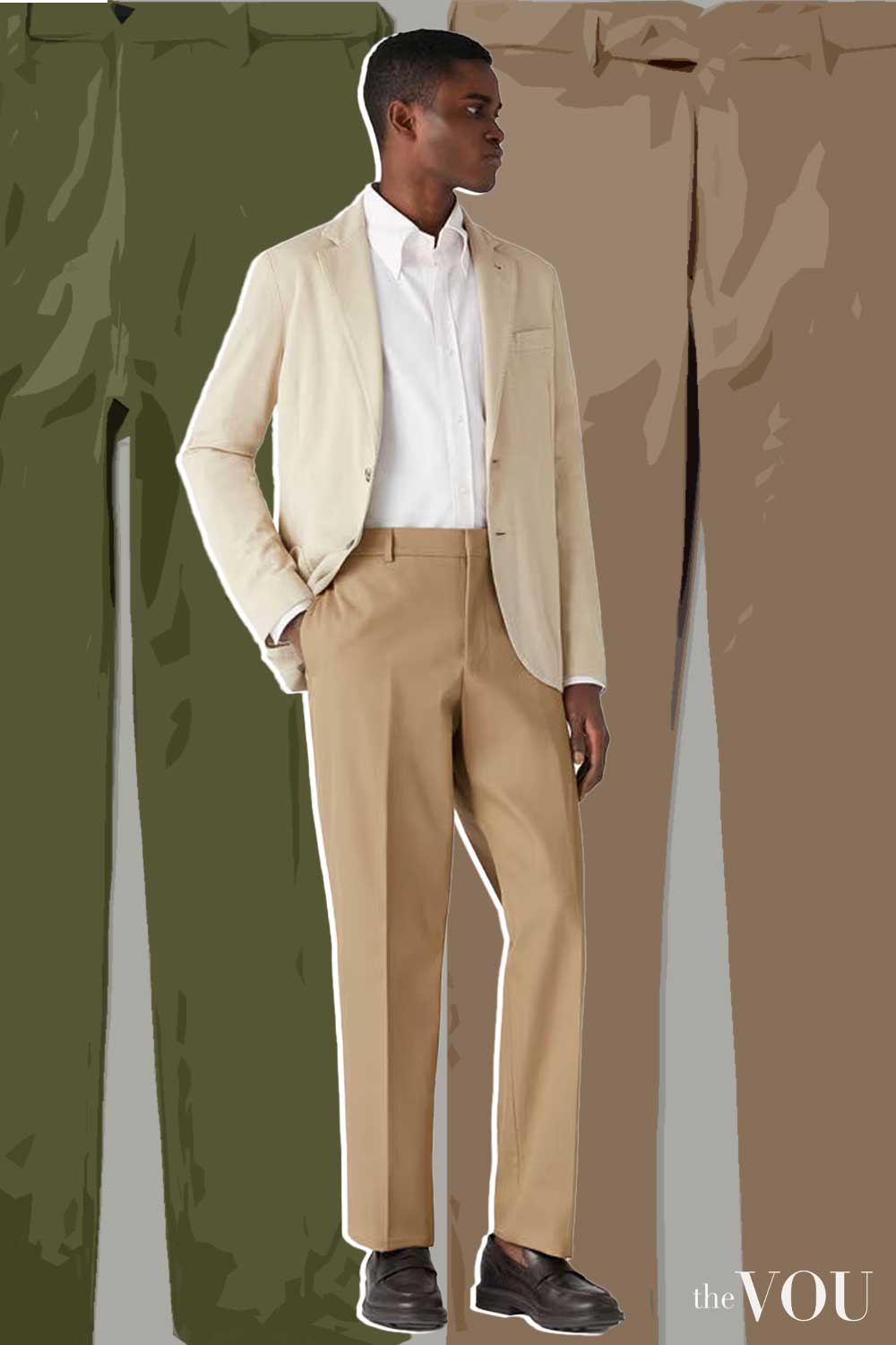 khaki and beige outfit