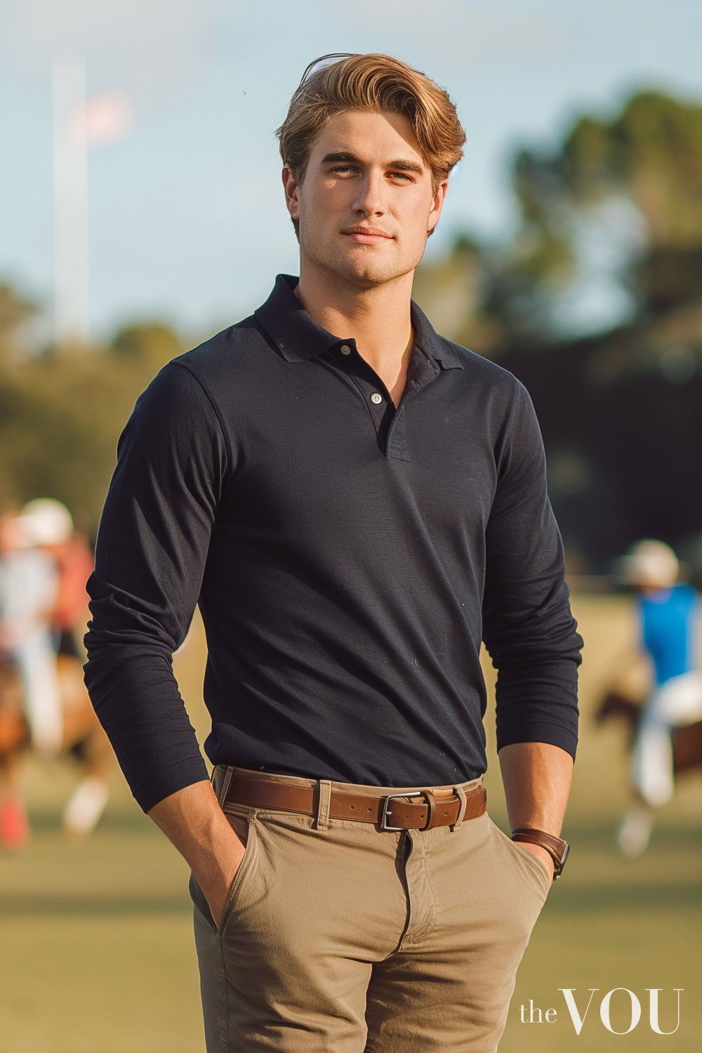 Male model navy blue Polo shirt