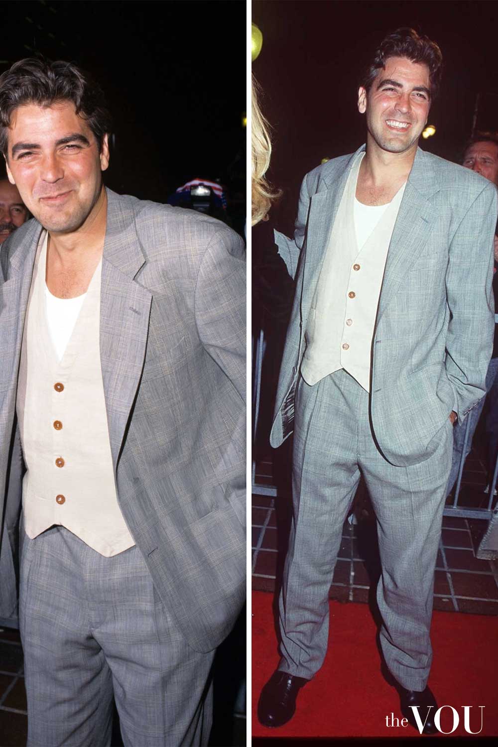 George Clooney's 90s style Three Piece Suit With T-shirt