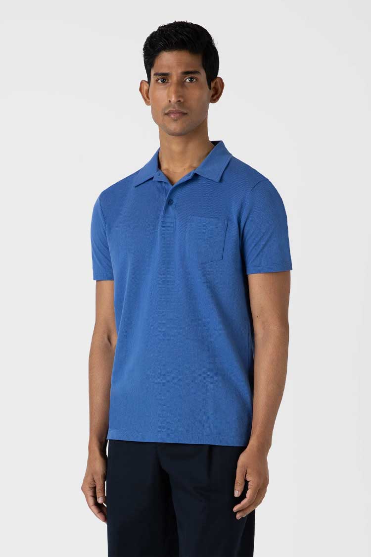 Sunspel's Riviera Polo Shirt in 'French Blue'