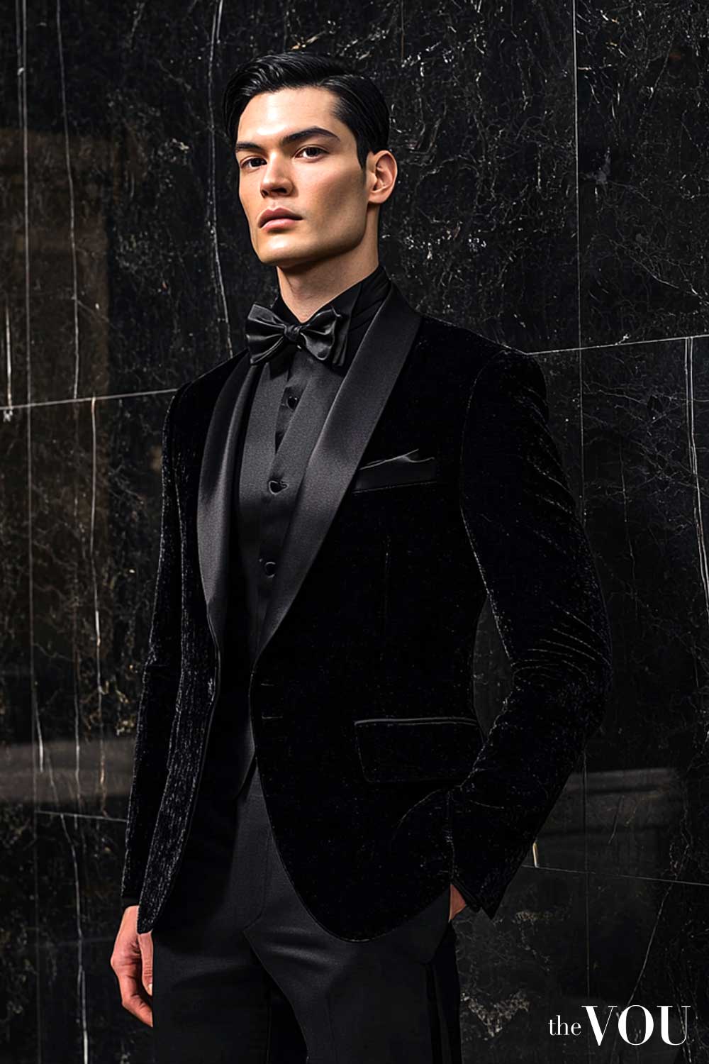 Black tie formal monochrome outfit