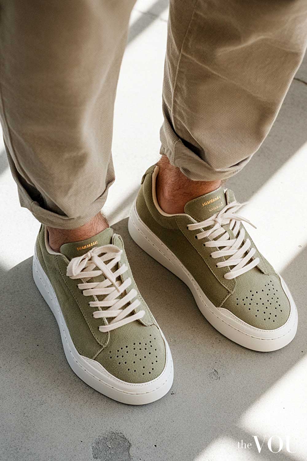 True Spring Light Green Suede Sneakers man