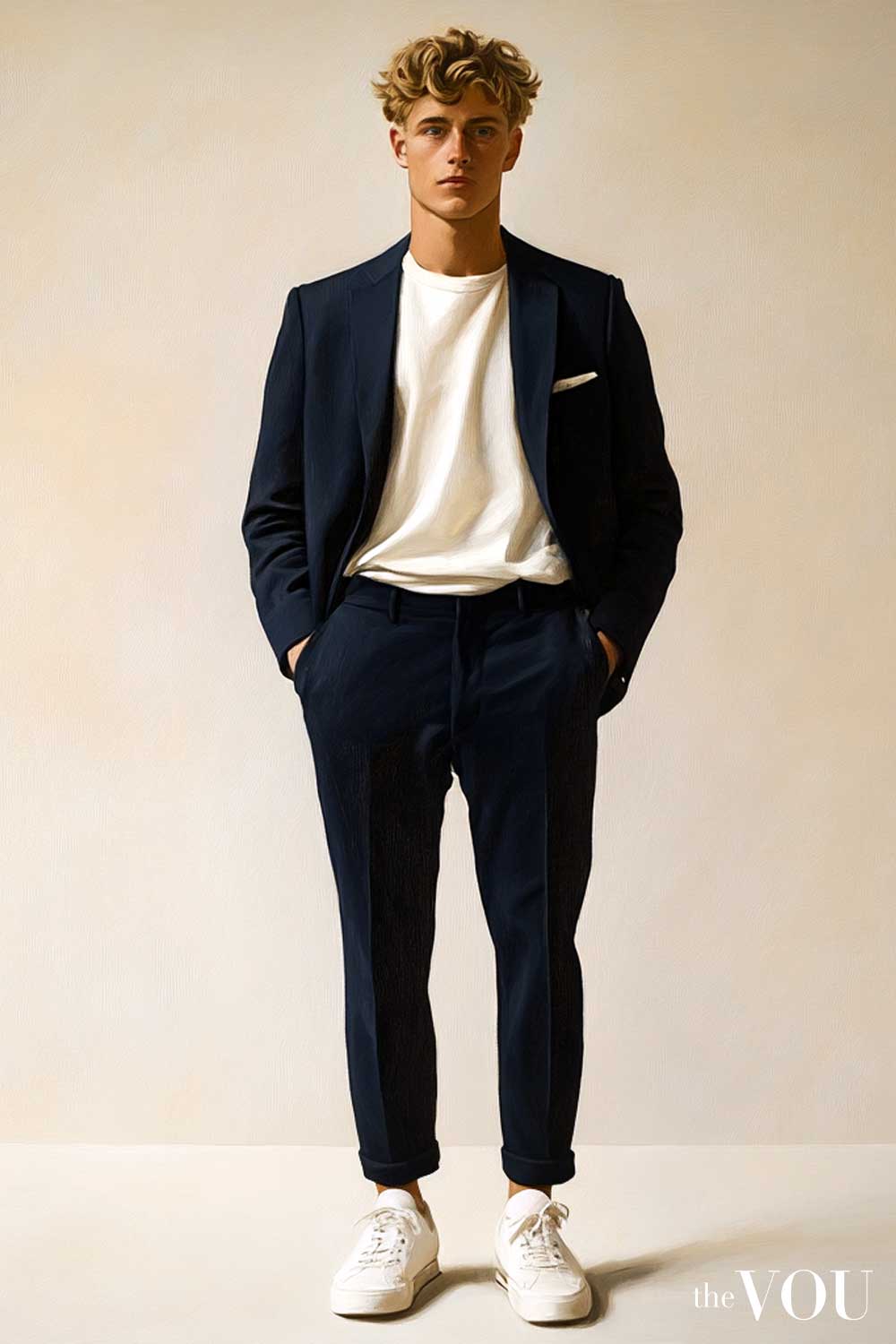 True Spring man wear warm navy suit